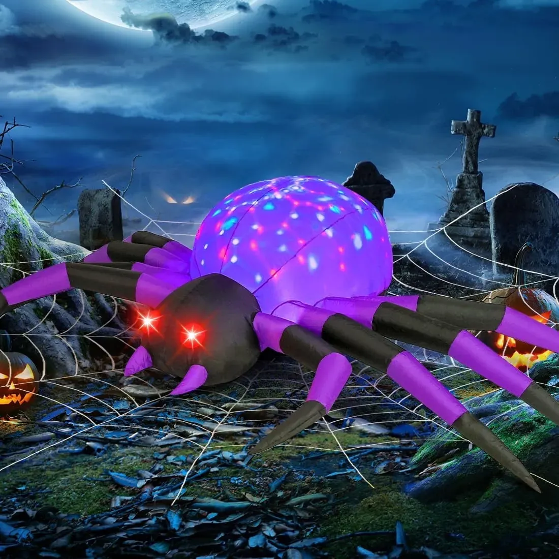 9-Foot-Wide Inflatable Spider Yard Decoration with Built-in LED