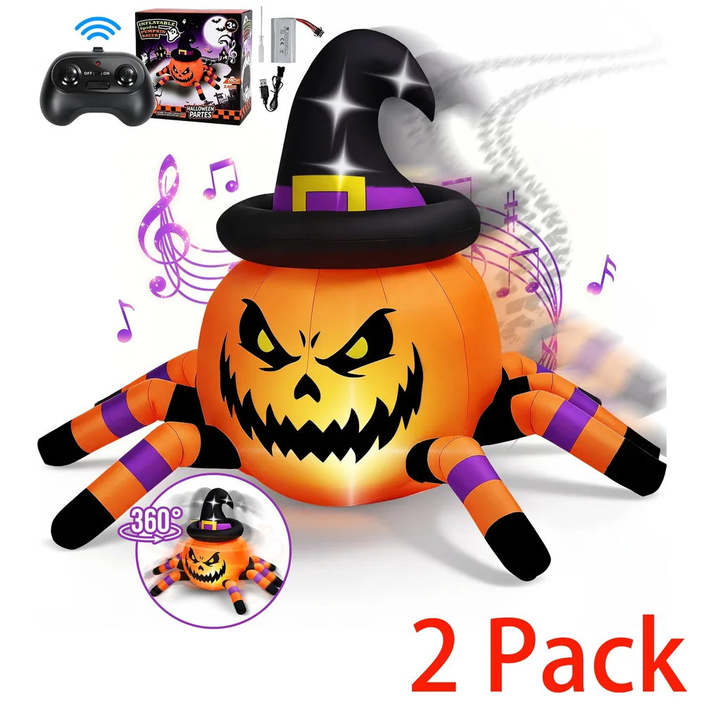 (2 pack) 2.4GHz Remote Control Car Halloween Inflatable Pumpkin Spider Blow ups Rc Car 360° Rotation, 3 Music and LED Lights,Aged 3+